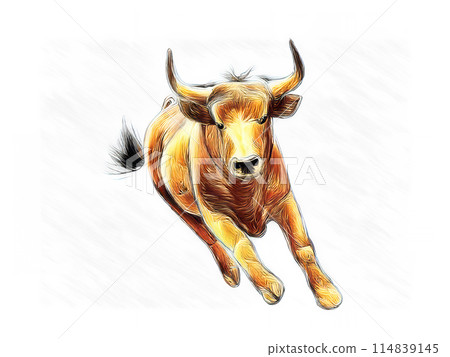 模擬觸控、手繪鬥牛插畫、油畫風格、繪畫牛年、賀年卡片素材、AI生成圖像 114839145