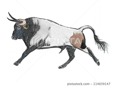 Analog touch, hand-drawn bullfighting illustrations, oil painting style, paintings Year of the Ox, New Year's card materials, AI-generated images 114839147