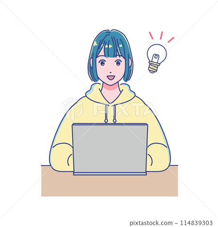 使用電腦學習的動漫風格女孩 114839303