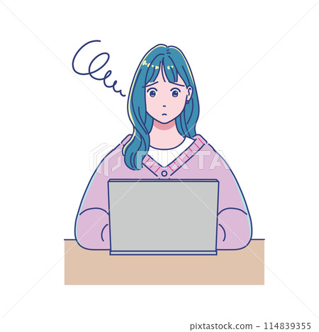 使用電腦學習的動漫風格女孩 使用電腦學習的動漫風格女孩 114839355