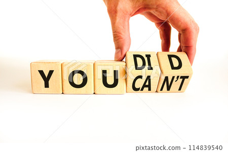 You can not or did it symbol. Concept word You did or You can not on beautiful wooden cubes. Beautiful white background. Businessman hand. Business and you did or can not concept. Copy space. You can not or did it symbol. Concept word You did or You can not on beautiful wooden cubes. Beautiful white background. Businessman hand. Business and you did or can not concept. Copy space. 114839540