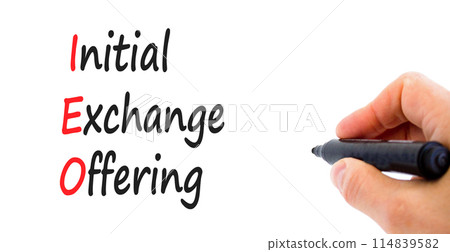 IEO initial exchange offering symbol. Concept words IEO initial exchange offering on beautiful white paper. Beautiful white background. Business IEO initial exchange offering concept. Copy space. 114839582