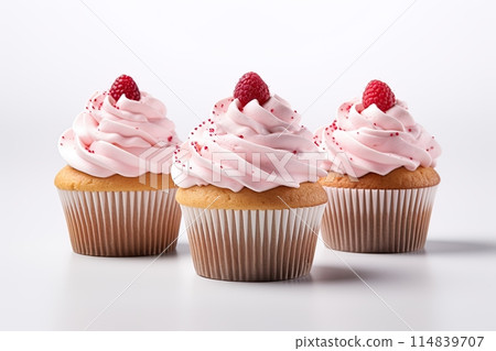 Cupcakes with raspberries. Generative Ai image 114839707
