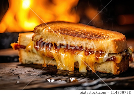 Toasted cheese sandwich on barbecue. Generative Ai image 114839758