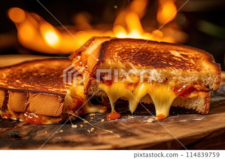 Toasted cheese sandwich on barbecue. Generative Ai image Toasted cheese sandwich on barbecue. Generative Ai image 114839759