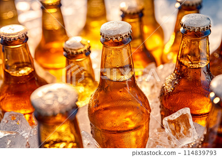 Beer bottles in ice. Generative Ai image Beer bottles in ice. Generative Ai image 114839793