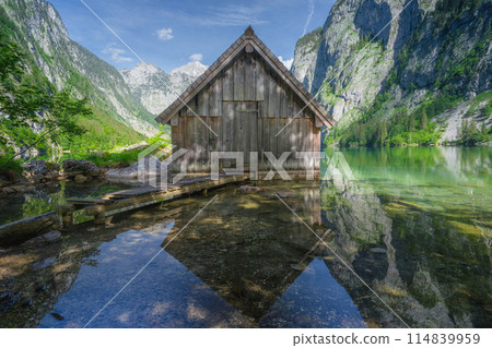 Bootshaus am Obersee lake in Berchtesgaden National Park, Alps Germany Bootshaus am Obersee lake in Berchtesgaden National Park, Alps Germany 114839959