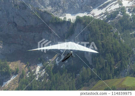 Hang gliding above mountain valley near Jenner mount Berchtesgaden National Park 114839975
