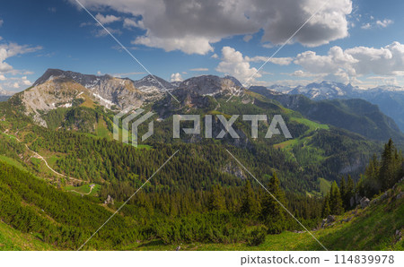 Mountain valley with tracks near Jenner mount in Berchtesgaden National Park Mountain valley with tracks near Jenner mount in Berchtesgaden National Park 114839978