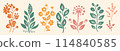 Set of vector abstract flowers with leaves. set of colored silhouettes of floral arrangements. Vector illustration. 114840585