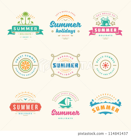 Summer holidays labels and badges retro typography design set. 114841437