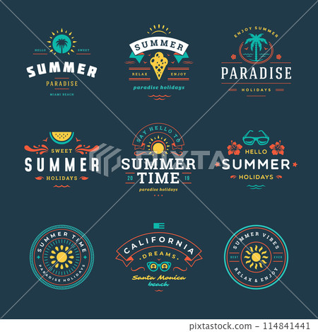 Summer holidays labels and badges retro typography design set. Summer holidays labels and badges retro typography design set. 114841441
