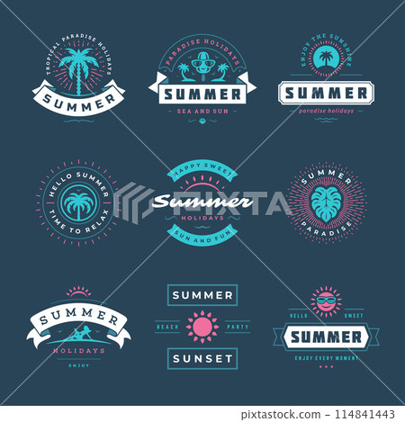 Summer holidays labels and badges retro typography design set. Summer holidays labels and badges retro typography design set. 114841443