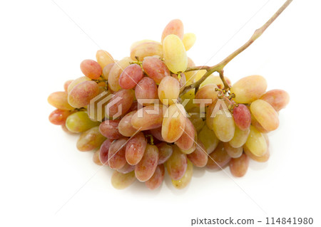 Bunch of organic pink grapes isolated on white background. 114841980