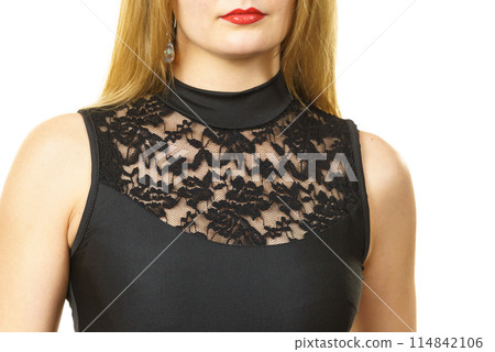Woman wearing black top 114842106