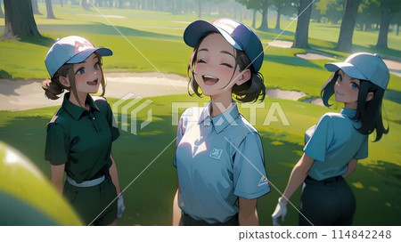 Girls playing golf on the weekend Girls playing golf on the weekend 114842248
