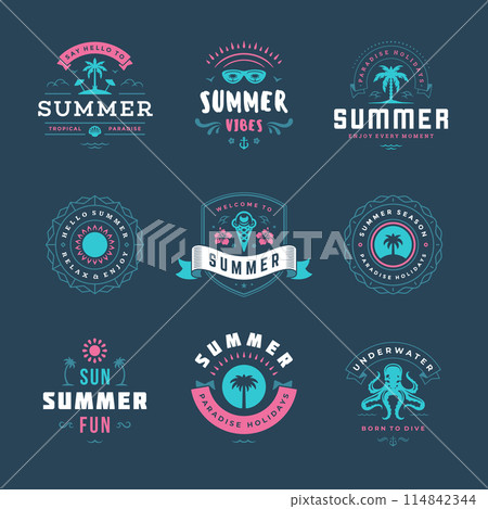 Summer holidays labels and badges retro typography design set. Summer holidays labels and badges retro typography design set. 114842344