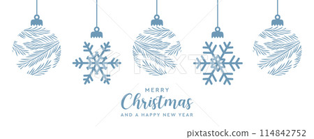 merry christmas card with hanging ball decoration isolated vector illustration 114842752