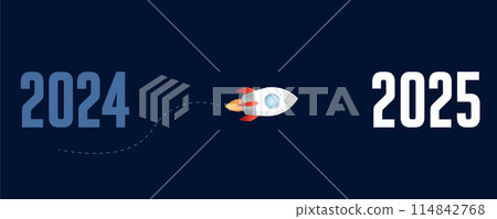 rocket launch flight from 2024 into the next year 2025 vector illustration 114842768