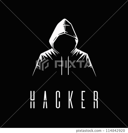 Hacker logo. Computer hacker, guy in a hoodie Hacker logo. Computer hacker, guy in a hoodie 114842920