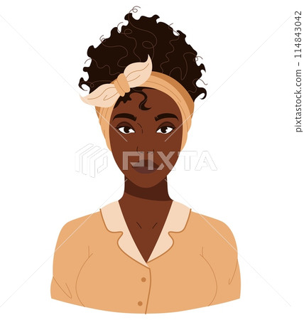 Portrait of a black woman in the bathroom in sleepwear. Self-care in the morning. Beautiful African American girl over isolated background. Vector flat illustration 114843042