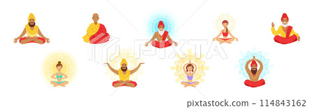 Meditating People in Yoga Lotus Pose Vector Set Meditating People in Yoga Lotus Pose Vector Set 114843162
