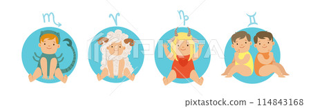 Zodiac Icon and Horoscope Signs with Baby Character Vector Set 114843168