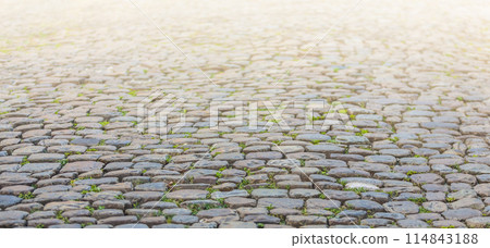 Stone pavement texture in perspective on sunlight Stone pavement texture in perspective on sunlight 114843188