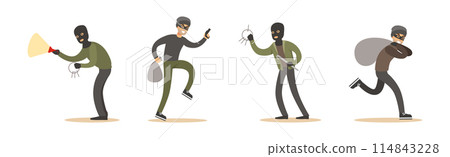 Man Thief or Robber Commits Crime and Robbery Vector Set 114843228