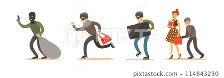 Man Thief or Robber Commits Crime and Robbery Vector Set 114843230