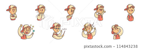 Funny Boy Character Showing Different Emotion Vector Set 114843238