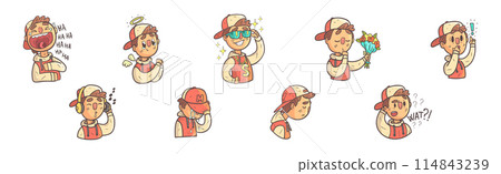 Funny Boy Character Showing Different Emotion Vector Set Funny Boy Character Showing Different Emotion Vector Set 114843239