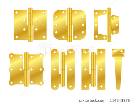 Section of steel door hinges. Classic And Industrial Ironmongery. Metallic equipment for attached. 114843576
