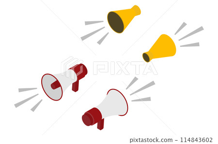 Isometric illustration: megaphones and loudspeakers Isometric illustration: megaphones and loudspeakers 114843602