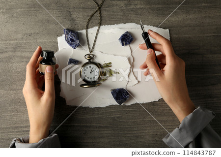 A set of magical things on a dark table. A set of magical things on a dark table. 114843787