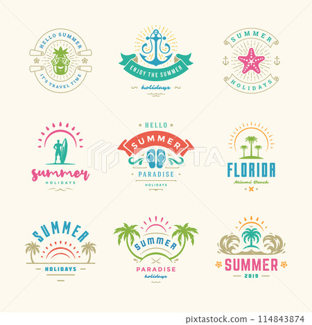 Summer holiday labels and badges retro design set 114843874
