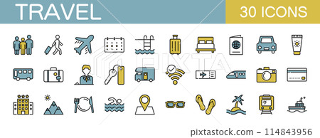 Travel related icon set color 114843956