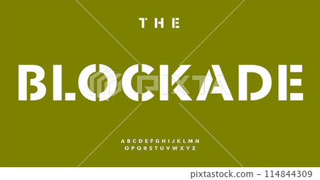 Geometric stencil alphabet, bold block letters, industrial cutout style typeface, strong urban font for impactful branding, military graffiti headline, urban typography. Vector typeset. Geometric stencil alphabet, bold block letters, industrial cutout style typeface, strong urban font for impactful branding, military graffiti headline, urban typography. Vector typeset. 114844309