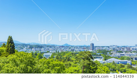 從青葉城遺址欣賞清新綠色的仙台市全景 從青葉城遺址欣賞清新綠色的仙台市全景 114844339