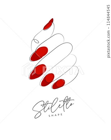 Woman hand with red color stiletto shape nails white 114844545