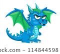 Cartoon illustration of fictional character a blue dragon with green wings 114844598