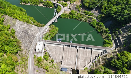 Takehara City, Hiroshima Prefecture_100% water storage rate [Nika Dam] Drone aerial photography_NIK_No06 114844731