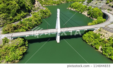 Takehara City, Hiroshima Prefecture_100% water storage rate [Nika Dam] Drone aerial photography_NIK_No17 114844833