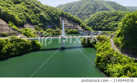 Takehara City, Hiroshima Prefecture_100% water storage rate [Nika Dam] Drone aerial photography_NIK_No19 114844836