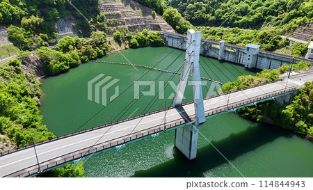 Takehara City, Hiroshima Prefecture_100% water storage rate [Nika Dam] Drone aerial photography_NIK_No26 114844943