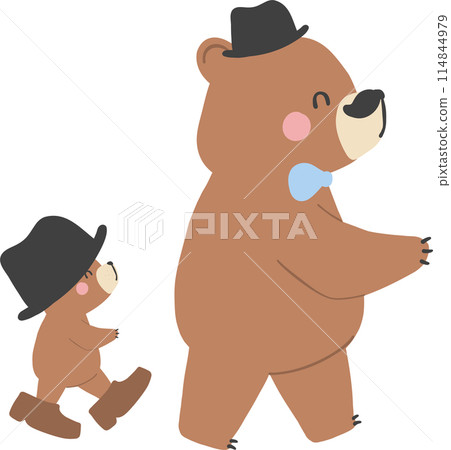 Retro fathers day bear with baby bear, showcasing a heartwarming moment between parent and child. Retro fathers day bear with baby bear, showcasing a heartwarming moment between parent and child. 114844979