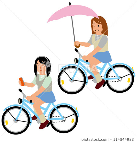 A high school girl riding a bicycle in a dangerous manner 114844988
