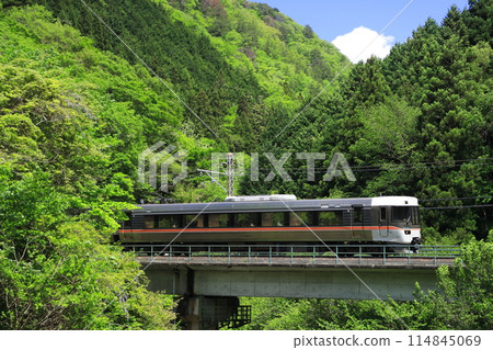 沿著新綠的中央西線行駛的JR東海383系特快列車“信濃號”_2023年5月2日拍攝 114845069