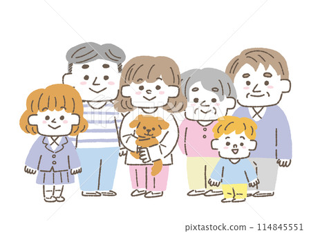 有兩個孩子的兩代家庭的插圖 114845551