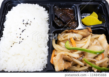 Delicious Chinese bento pork and vegetable stir fry Delicious Chinese bento pork and vegetable stir fry 114845888
